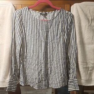Express Striped Navy and White Long-Sleeve Blouse